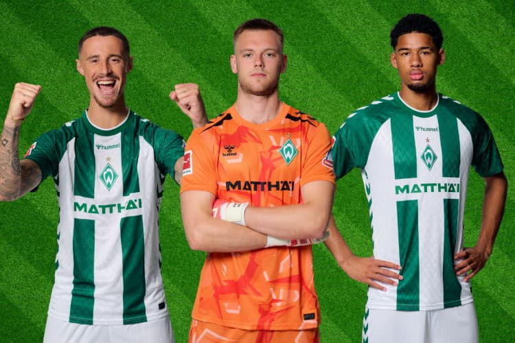 Werder Spieler Marco Friedl, Karl Hein und Salim Musah